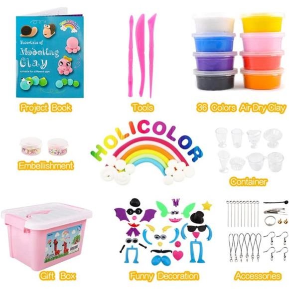 HOLICOLOR Air Dry Clay Kit, 36 Colors Modeling Clay for Kids with Accessories - Picture 3 of 6